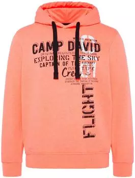 Camp David Kapuzensweatshirt mit Burnout-Effekten neonorange
