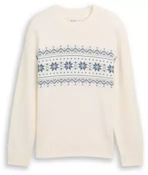 Tom Tailor Denim Strickpullover mit Norweger-Muster navy/wollweiß