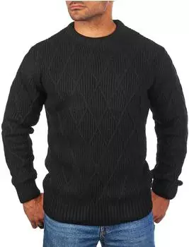 Carisma Strickpullover mit Rauten Karo Retro Strickmuster Rundhals (7824) schwarz