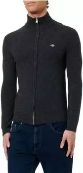 GANT Casual Cotton Zip Strickjacke mit Stehkragen (8050275) dunkelgrau melange