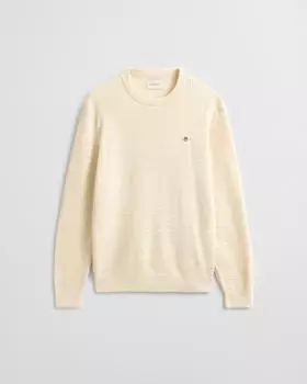 GANT Rundhalspullover mit Mini-Zopfmuster Regular Fit (8030567) cream