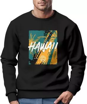 Neverless Hawaii Palm USA Tropical Rundhals-Pullover (22714) schwarz/navy
