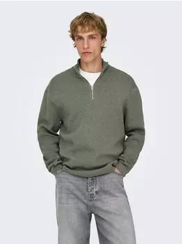 Only & Sons Half Zip Strickpullover (ONS9175002000005) graumeliert/salbeigrau