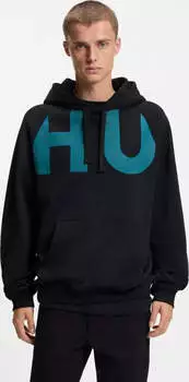 HUGO Hoodie aus Baumwoll-Terry mit Logo-Print Style Nalfhood 50552486 Schwarz