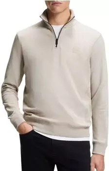 Hugo Boss Sweatshirt aus Baumwoll-Terry mit Reißverschluss am Kragen und Logo-Aufnäher Style Zetrust 50468926 Hellgrau