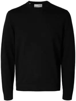 Selected Tray Langarm Merino Strick Polokragen mit offenem Kragen schwarz