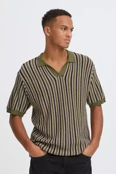 Blend BHCarly Modernes Strick-T-Shirt mit Polokragen dunkelbeige/oliv/schwarz