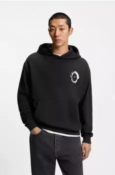 HUGO Hoodie Regular Fit mit Kängurutasche und Rückendruck schwarz/weiß