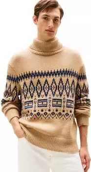 Tommy Hilfiger Baumwolle Kaschmir Rollkragenpullover (MW40843) camel/dunkelblau/blau