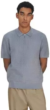 Next Fashion Troyer Premium Regular Fit Kurzarm-Poloshirt gestrickt taubenblau