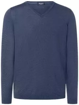 Maerz Classic Fit V-Ausschnitt Pullover aus Merinowolle rauchblau