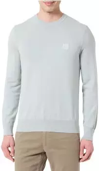 Hugo Boss Strickpullover aus Baumwolle und Kaschmir mit Logo-Label Style Kanovano_S 50527583 Hellgrau