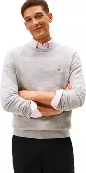 Tommy Hilfiger TH Monogram Cotton Cashmere Rundhals-Pullover (MW0MW41643) hellgrau