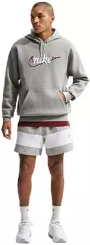 Nike Club Fleece Graphic Pullover Hoodie (IF0685) dk grey heather/lt smoke grey/white