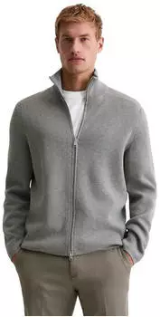 Marc O'Polo Zip-Stehkragen-Cardigan aus softem Baumwolle-Schurwolle-Mix (620501661002) cloudy grau melange