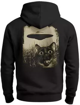 Neverless Front Print Sweatshirt Cat Ufo Science Fiction (38053) schwarz