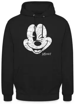 spreadshirt Mickey & Minnie Retro Mickey Mouse Zwinkernd Unisex Hoodie (D353021871P1047-34205-app2-size4) schwarz