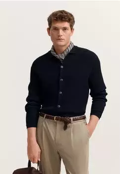 Bugatti Strickjacke Regular Fit gekn&ouml;pft mit Polokragen (19786934) marine