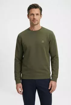 Hugo Boss Sweatshirt aus Baumwoll-Terry mit Logo-Patch Style Westart 50509323 Olive