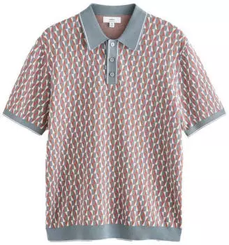 Next Fashion Troyer Premium Regular Fit Kurzarm-Polohemd aus Strick (G4776406) blau rauch/cranberry/weiß