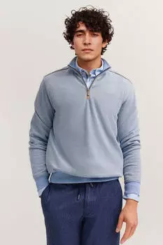 Bugatti Troyer Pullover mit Halbrei&szlig;verschluss hellblau