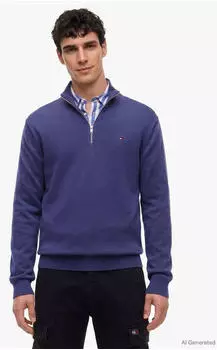 Tommy Hilfiger Tommy Flag Quarter-Zip Slim Jumper (DM0DM21654) blue storm