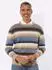 Sieh an! Rundhals-Pullover Langarm Jacquard ecru-mittelblau-geringelt
