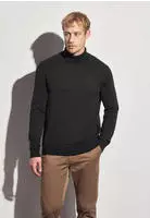 Rollkragenpullover STREET ONE MEN, Herren, Gr. XL (44), schwarz (anthra grau