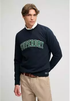Superdry ATH Felt Applique Relaxed Crew Sweatshirt (M2014590A) eclipse navy