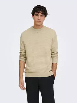Only & Sons ONSLOUI LS Structure Crew Regular Knit Pullover (22040271) beige