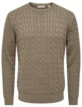 Only & Sons ONSLOUI LS Structure Crew Regular Knit Pullover (22033762) desert taupe