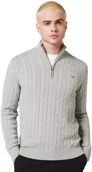 GANT Cotton Cable Half Zip Knit Pullover grey melange