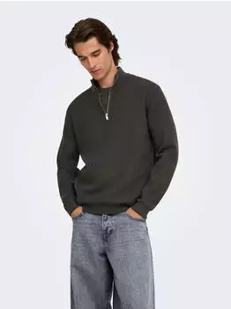 Only & Sons ONSCARTER REG JAQUARD 1/2 ZIP OTL Troyer Regular Fit (47232415) beluga