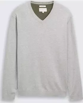 Tom Tailor 1039811 Strickpullover mit V-Ausschnitt grau
