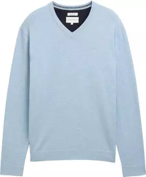 Tom Tailor Strickpullover mit V-Ausschnitt aus Baumwolle Strickpullover light metal blue melange (Herren) (1039811-38676)