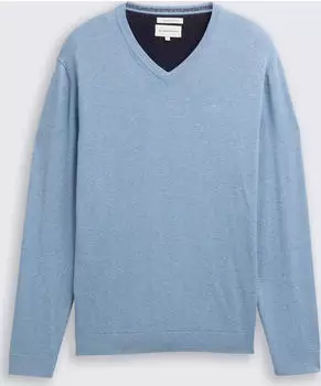 Tom Tailor Strickpullover mit V-Ausschnitt aus Baumwolle Strickpullover mountain spring blue melange (Herren) (1039811-39872)