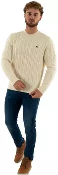 Lacoste Tuchwolle mit Zopfmuster und Rundhalsausschnitt Pullover creme (Herren) (AH2924-XFJ)