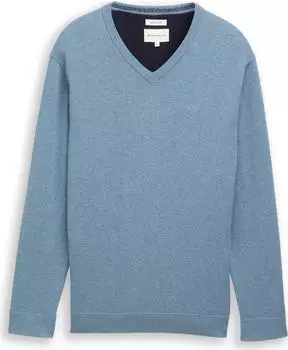 Tom Tailor Strickpullover mit V-Ausschnitt aus Baumwolle Strickpullover faded blue melange (Herren) (1039811-39094)