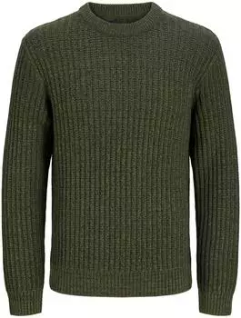 Jack & Jones JJJAXON Knit Crew Neck Rundhalspullover, Regular Fit (12306928) forest night/twisted schwarz