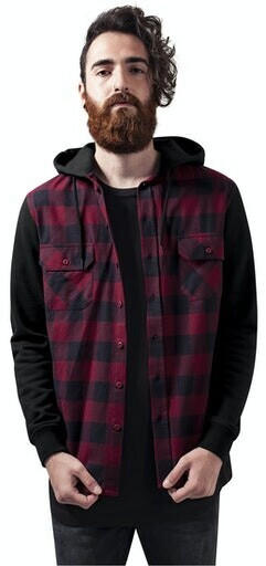 Urban Classics Hooded Checked Flanell Sweat Sleeve Shirt (TB513-00798-0042) blk/burgundy/blk