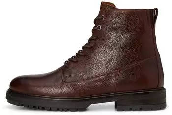 Marc O'Polo Ankle Boot made of Cowhide Leather with Natural Texture dark cognac