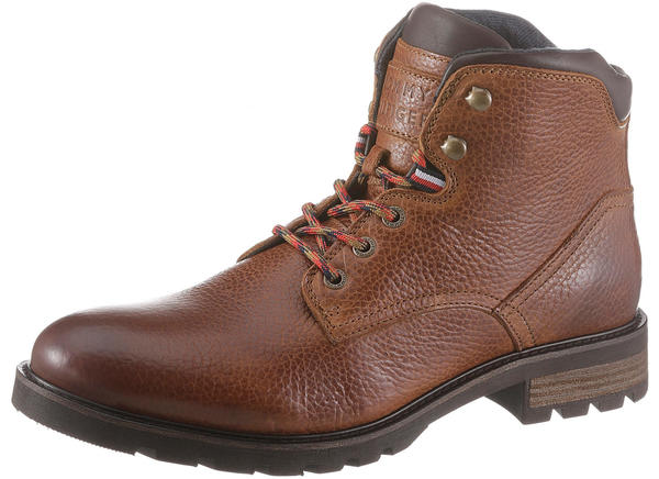 Tommy Hilfiger Textured Leather Lace-Up Boots cognac