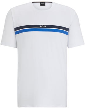 Hugo Boss Pyjama-Shirt aus elastischem Baumwoll-Jersey mit Logo-Streifen (50515561) weiß