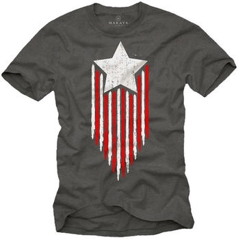 MAKAYA T-Shirt Amerika Flagge Stern vintage grau