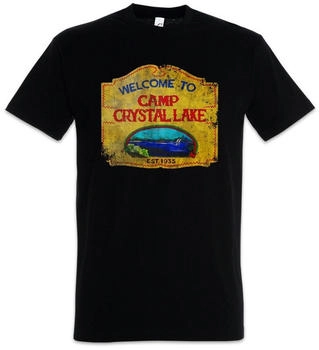Urban Backwoods Camp Crystal Lake Vintage Sign T-Shirt schwarz