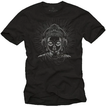 MAKAYA T-Shirt Buddha Kopfhörer Meditation Yoga Motiv schwarz