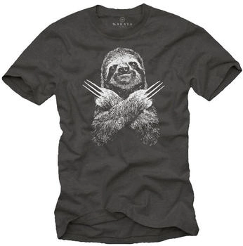 MAKAYA T-Shirt Faultier Print Lustig Grau
