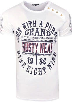 Rusty Neal T-Shirt seitlicher Knopfleiste weiß