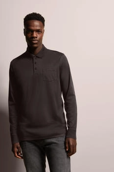 Bugatti Langarm-Poloshirt zweifarbiger Strukturoptik braun dunkelbraun