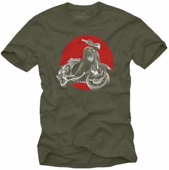 MAKAYA T-Shirt Vintage Roller Motiv Italia Racing Scooter Hippie Style grün